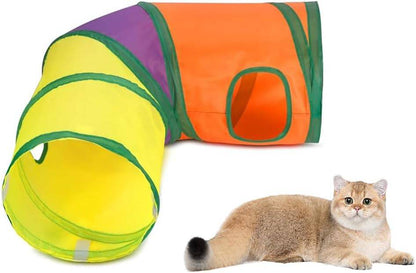 L-Shape Collapsible Cat Tunnel Tubes Interactive For Kitten Cats Springs Rainbow Toy - TrendyPet's Zone
