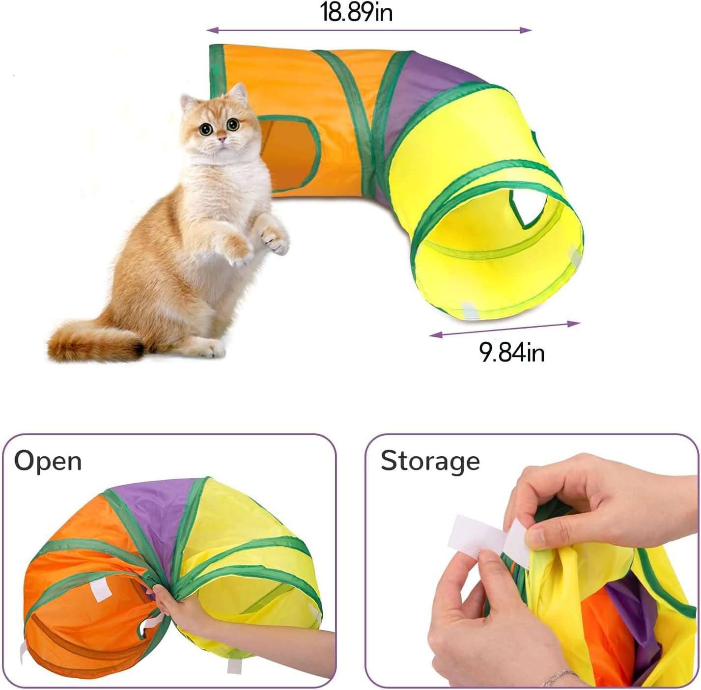 L-Shape Collapsible Cat Tunnel Tubes Interactive For Kitten Cats Springs Rainbow Toy - TrendyPet's Zone