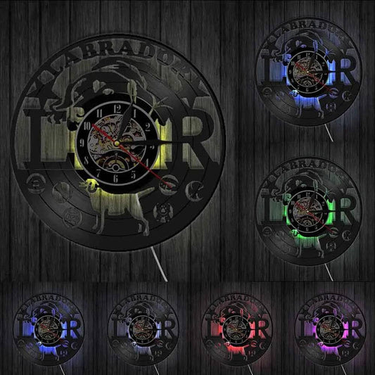 Labrador LR Dog 3D Wall Clock Vinyl Record (LED) Wall Clock Puppy Animal Timepiece Home Decoration Wall Art TRENDYPET'S ZONE