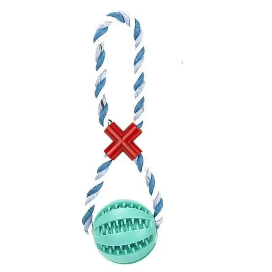 Lake Blue White Hemp Rope Toys Treat Interactive Rubber Leaking Balls for Small Dogs Chewing Bite Resistant Pet Tooth Cleaning - TrendyPet's Zone