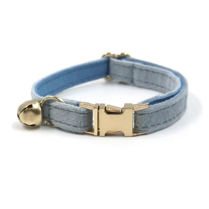 Light blue TrendyPet's Zone personalized dog collar with bell and engraved ID tag, suitable for small dogs and puppies.