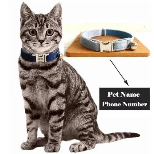 Light Blue Cat Small Dog Collar with Bell Personalized Engraving ID Tag Nameplate Kitten Collars Necklace Small Dogs Puppy Bulldog Chihuahua Yorshire - TrendyPet's Zone