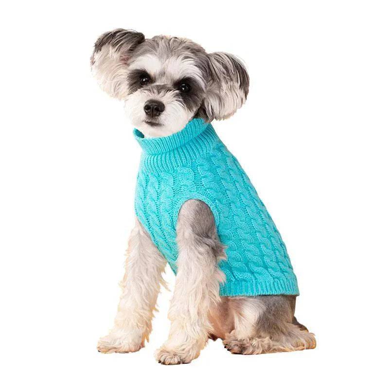 Light Blue Winter Pet Sweaters Turtleneck Knitted Vest Coat - TrendyPet's Zone