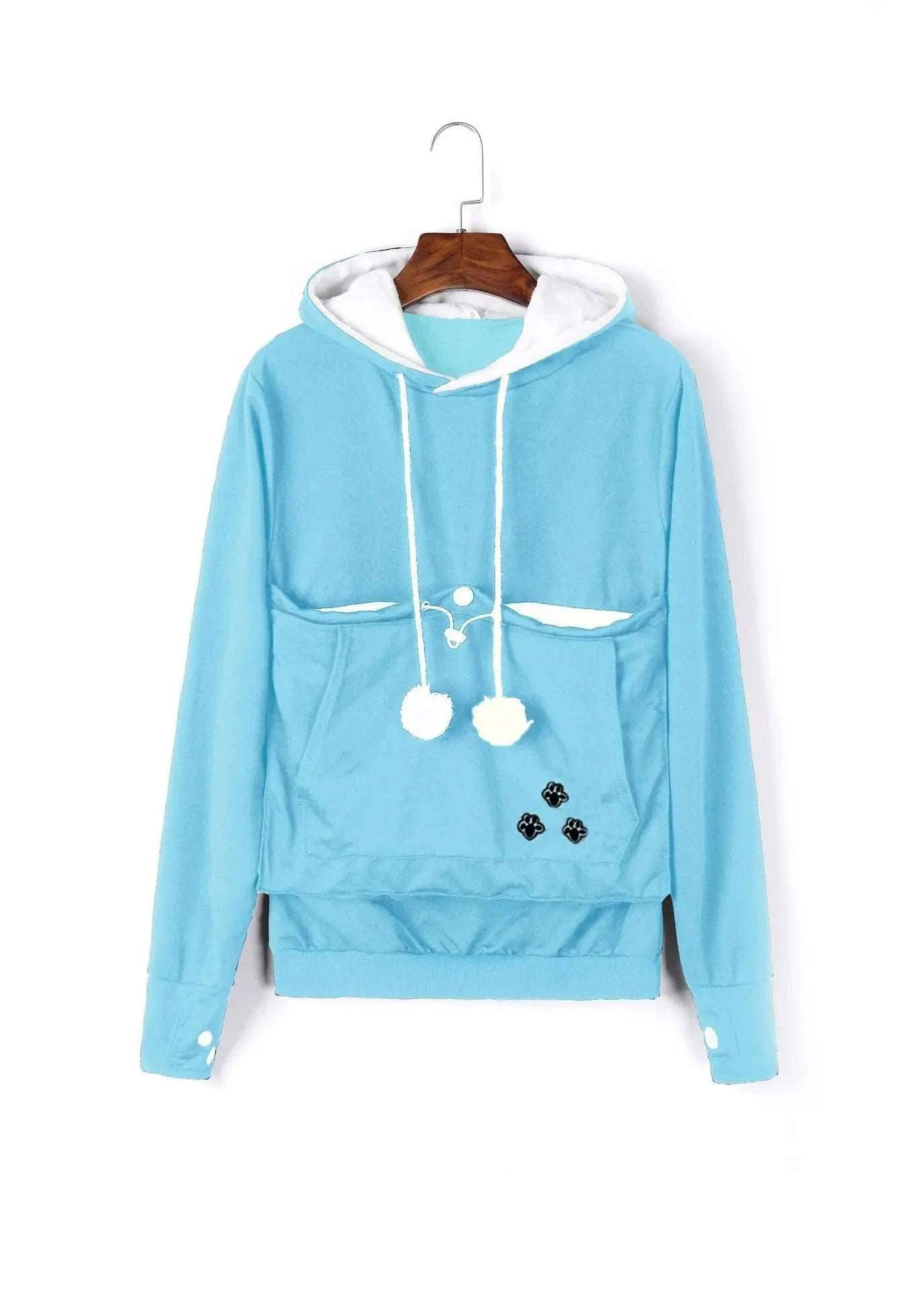 Light Blue Paw Print High Quality Sweatshirt Cat Dog Lovers Hoodies Kangaroo Pet Paw Ears Cuddle Pouch Pullovers - TrendyPet's Zone