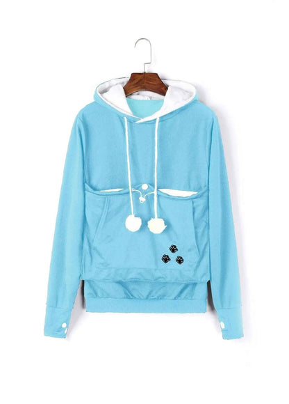 Light Blue Paw Print High Quality Sweatshirt Cat Dog Lovers Hoodies Kangaroo Pet Paw Ears Cuddle Pouch Pullovers - TrendyPet's Zone