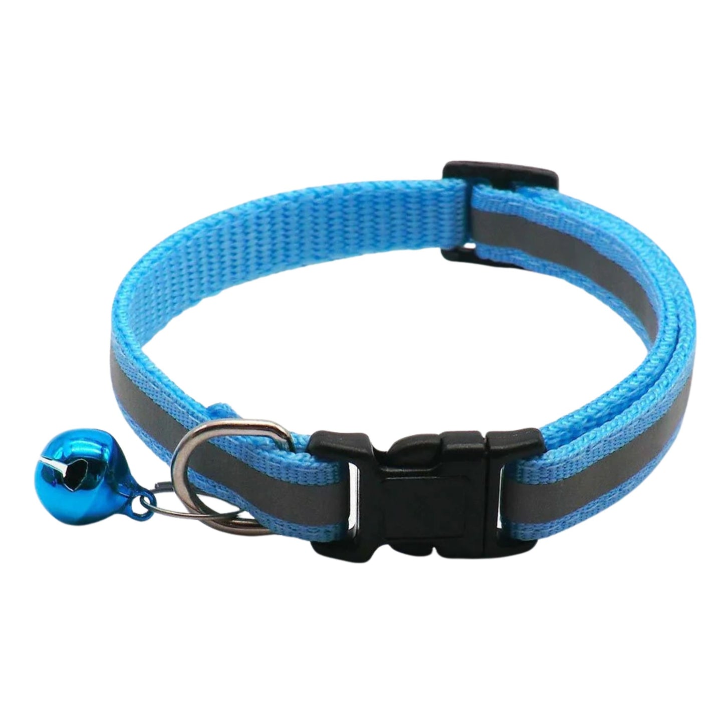 Light blue reflective cat collar with bell, adjustable nylon safety breakaway collar for cats and kittens, by TrendyPet's Zone.