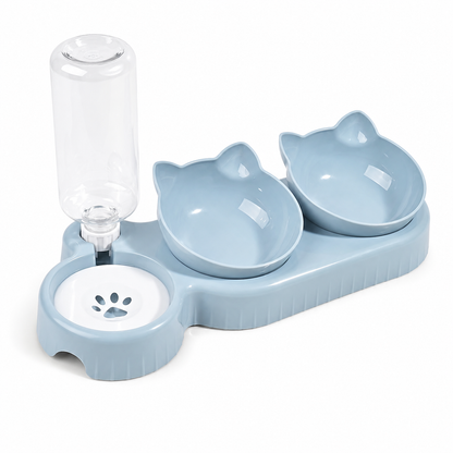 Light blue TrendyPet's Zone tilted cat water and food bowl set with elevated design and neck protection for comfortable feeding.