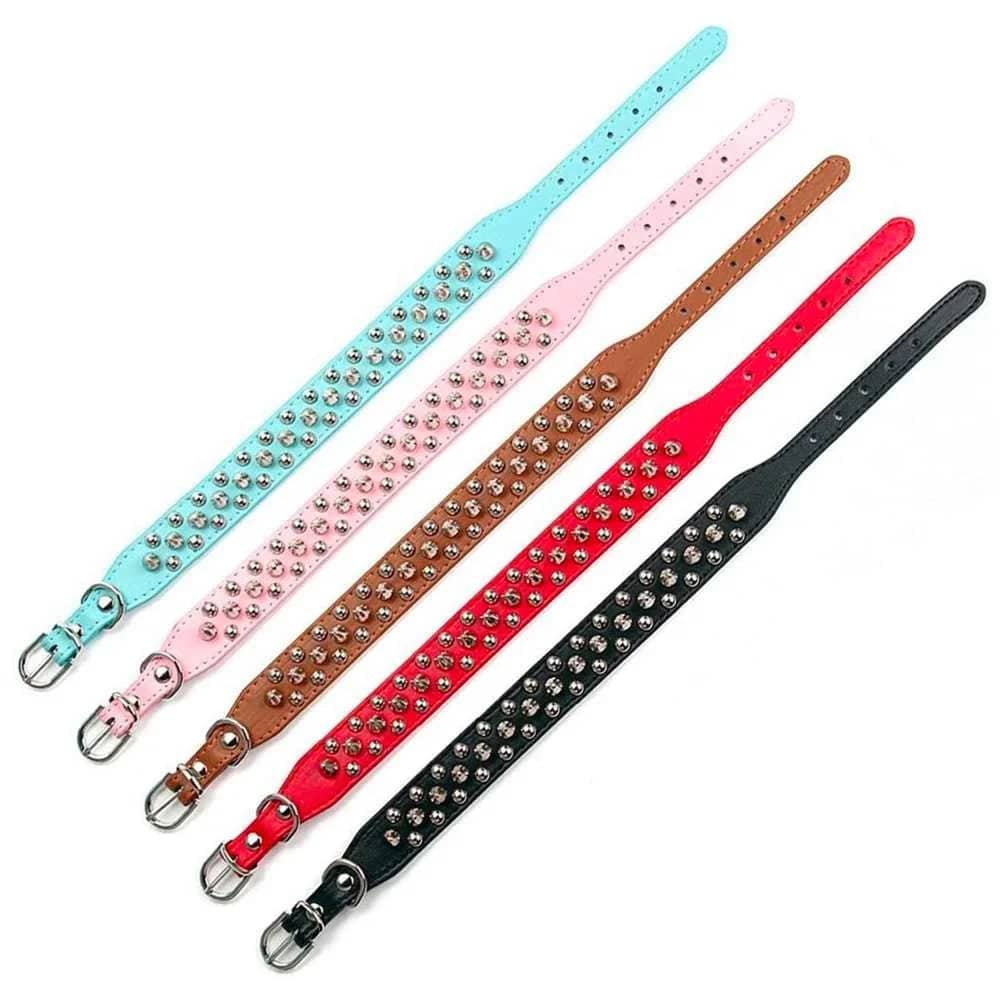 Light Brown Spiked Studded Leather Dog Collar Adjustable Anti-Bite Puppy Neck Strap Collars For Small Medium Dogs - TrendyPet's Zone