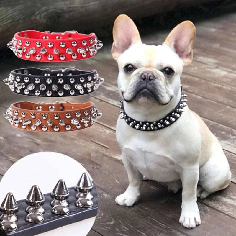 Light Brown Spiked Studded Leather Dog Collar Adjustable Anti-Bite Puppy Neck Strap Collars For Small Medium Dogs - TrendyPet's Zone
