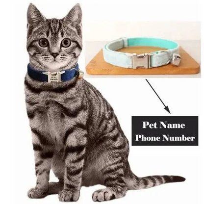 Light Cyan Cat Small Dog Collar with Bell Personalized Engraving ID Tag Nameplate Kitten Collars Necklace Small Dogs Puppy Bulldog Chihuahua Yorshire - TrendyPet's Zone