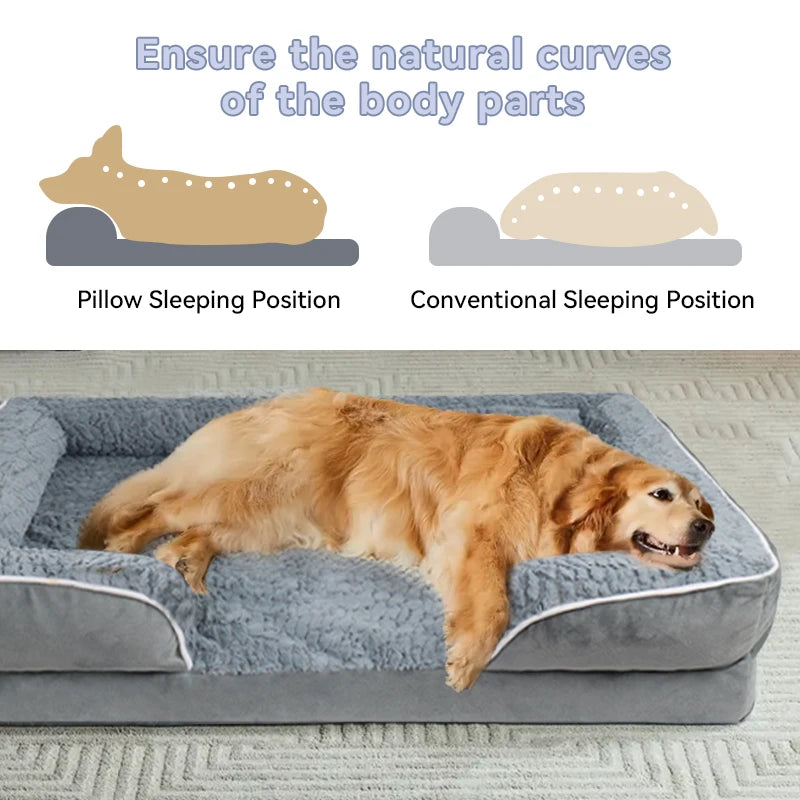 Light gray bolster dog bed by TrendyPet's Zone with waterproof lining, non-skid bottom, washable cover, and orthopedic egg foam cushioning.