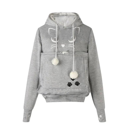 Light Gray Cat Print High Quality Sweatshirt Cat Dog Lovers Hoodies Kangaroo Pet Paw Ears Cuddle Pouch Pullovers - TrendyPet's Zone