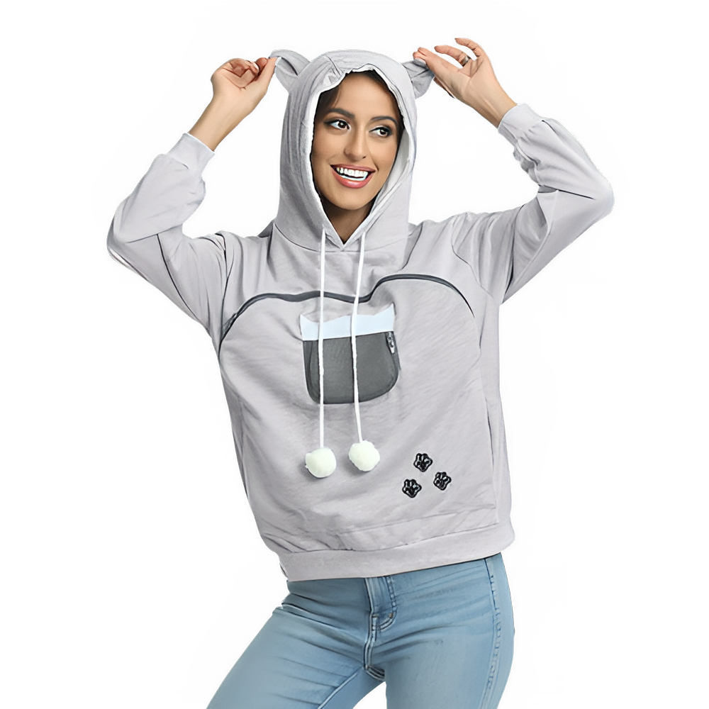Light Gray High Quality Sweatshirt Cat Dog Lovers Hoodies Kangaroo Pet Paw Ears Cuddle Pouch Pullovers TrendyPet's Zone