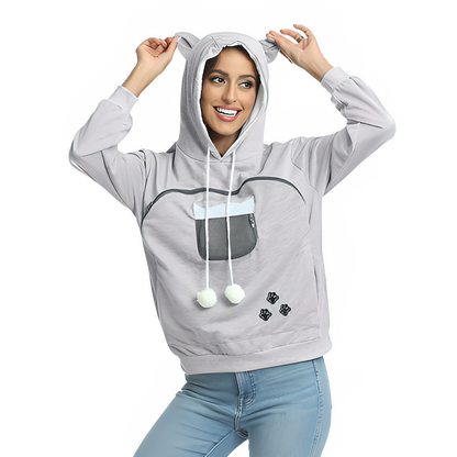 Light Gray High Quality Sweatshirt Cat Dog Lovers Hoodies Kangaroo Pet Paw Ears Cuddle Pouch Pullovers TrendyPet's Zone