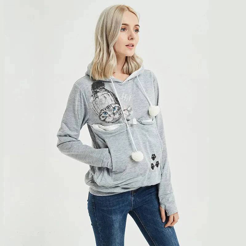 Light Gray High Quality Sweatshirt Cat Dog Lovers Hoodies Kangaroo Pet Paw Ears Cuddle Pouch Pullovers - TrendyPet's Zone