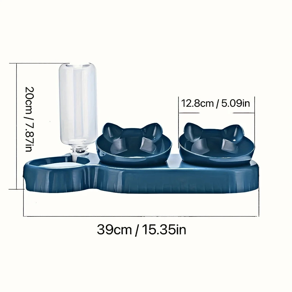 TrendyPet's Zone pink tilted elevated cat water and food bowl set with 3-in-1 feeding station and neck protection for pets.