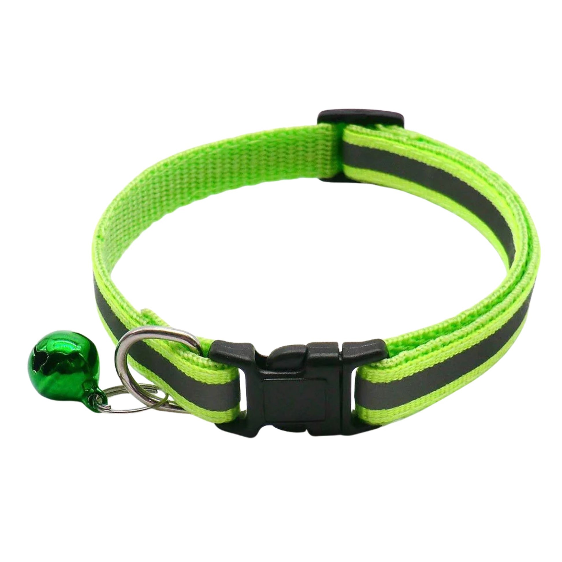 Light green reflective LED cat collar with bell, adjustable nylon safety breakaway collar for cats and kittens by TrendyPet's Zone.