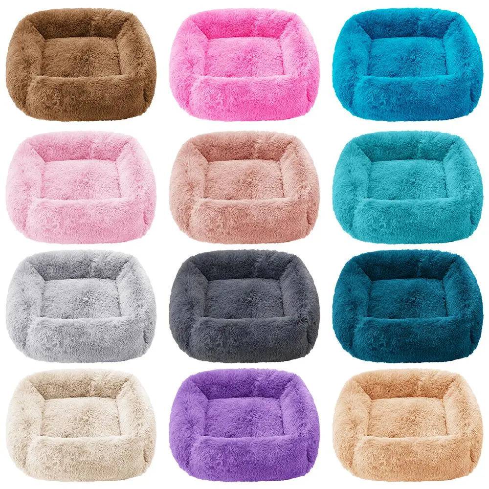 Light Grey Fluffy Dog Sofa Bed Square Pet Beds Cat Mat Plush Dogs House Indoor Winter Warm Pet Sleeping Kennel For Small Medium Large Dogs TRENDYPET'S ZONE