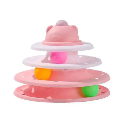 Light Pink 3/4 Levels Pet Cat Toy Training Amusement Plate Kitten Tower Tracks Triple Disc Tumbler Ball Interactive - TrendyPet's Zone