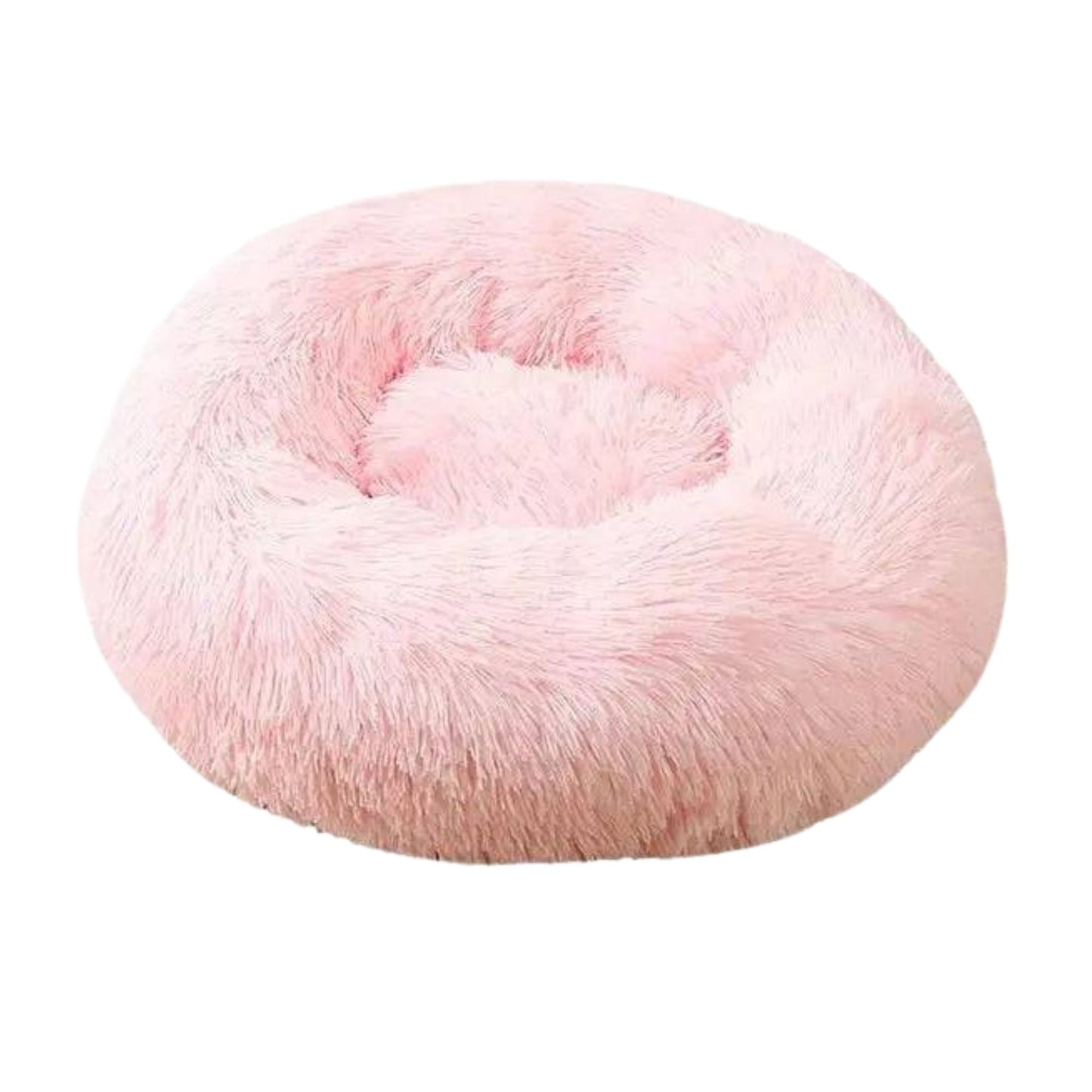 Light pink round plush pet bed for dogs and cats with zipper, soft and comfortable calming bed by TrendyPet's Zone