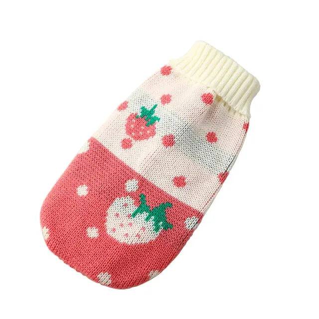 Light Pink Strawberry Cat Kitten Sweater Winter Warm Clothes For Small Medium Dogs Coat Pet Outfit - TrendyPet's Zone
