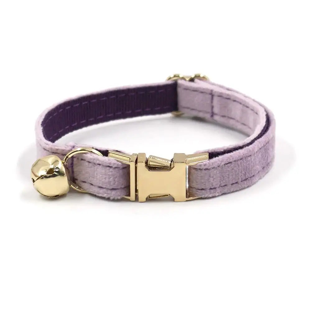 Light purple personalized cat and small dog collar with bell, engraved ID tag, and nameplate from TrendyPet's Zone.