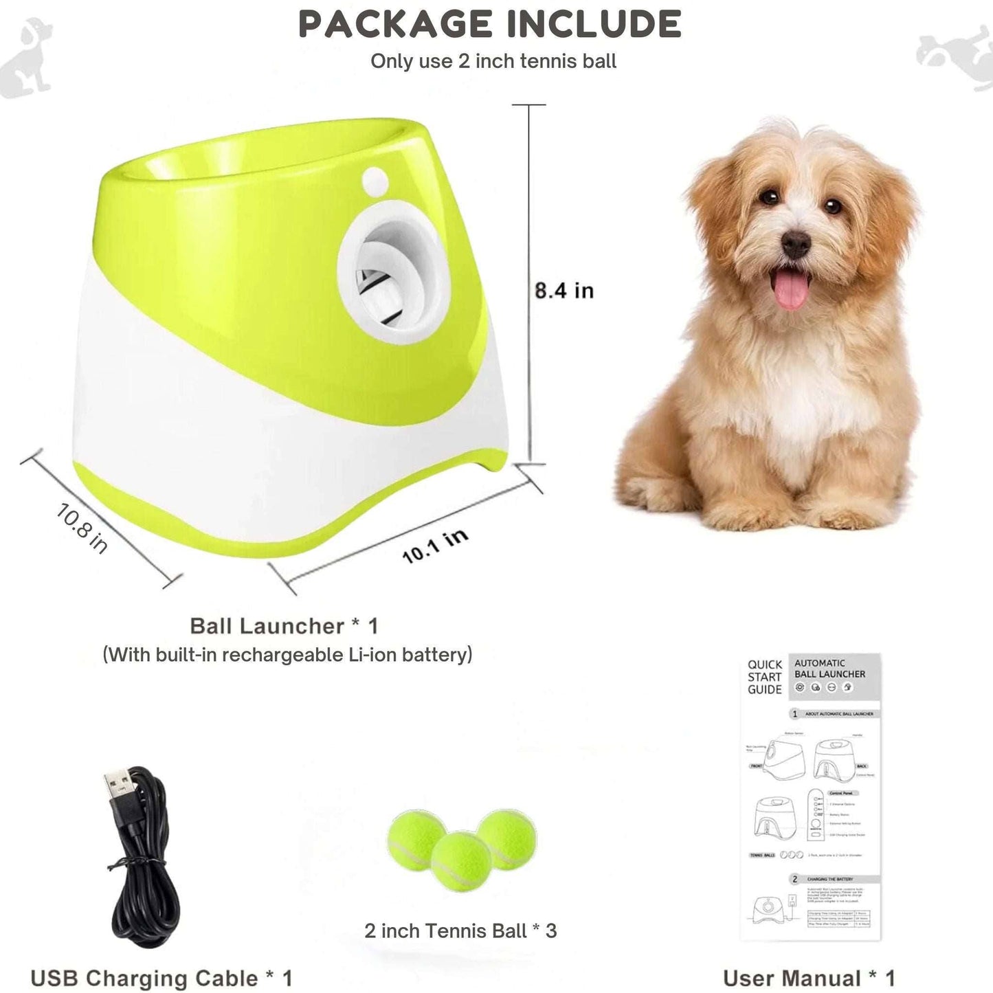 Lime Green Dog Tennis Launcher Automatic Pet Puppy Chase Toy Mini Tennis Throwing Pinball Machine Fun Interactive Throw Rechargeable Catapult - TrendyPet's Zone