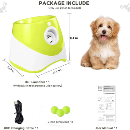 Lime Green Dog Tennis Launcher Automatic Pet Puppy Chase Toy Mini Tennis Throwing Pinball Machine Fun Interactive Throw Rechargeable Catapult - TrendyPet's Zone
