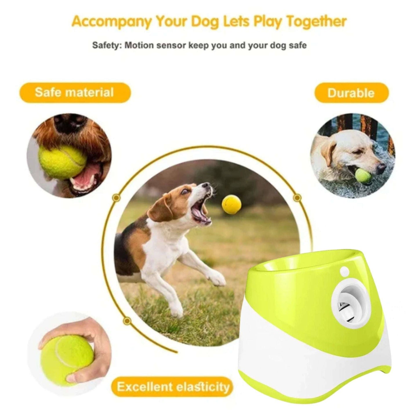 Lime Green Dog Tennis Launcher Automatic Pet Puppy Chase Toy Mini Tennis Throwing Pinball Machine Fun Interactive Throw Rechargeable Catapult - TrendyPet's Zone