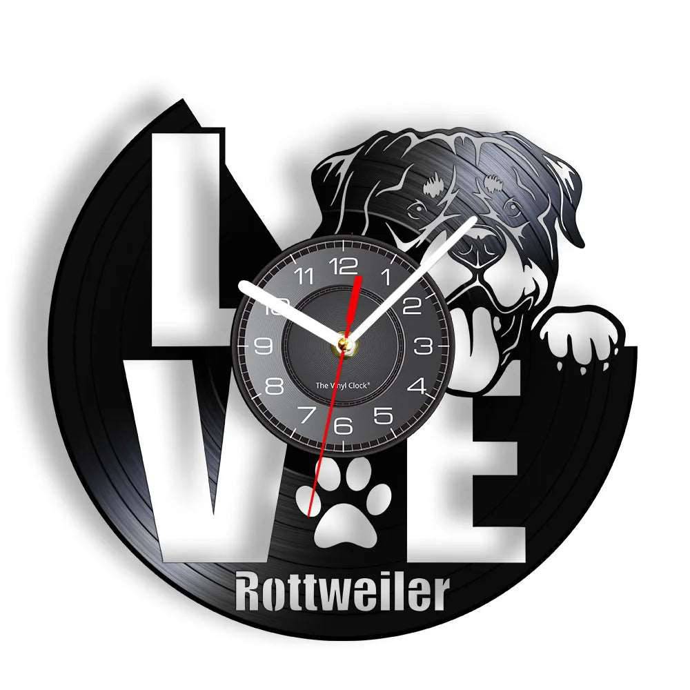 Love Rottweiler Rottie Love Home Art Decor Wall Clock (LED) Dog Breed Rottweiler Vinyl Record Wall Clock TRENDYPET'S ZONE