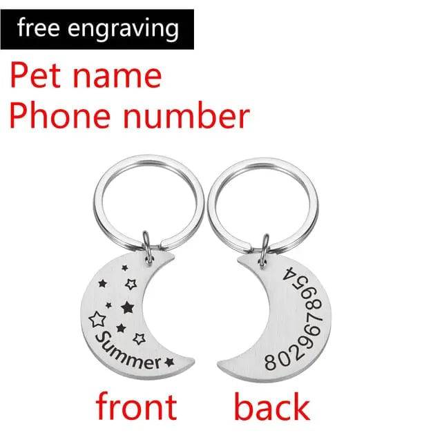 Moon Personalized Collar Pet ID Tag Engraved Pet ID Name Phone Number for Cat Puppy Dog Tag Pendant Keyring Moon Pet Accessories - TrendyPet's Zone