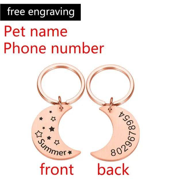 Moon Personalized Collar Pet ID Tag Engraved Pet ID Name Phone Number for Cat Puppy Dog Tag Pendant Keyring Moon Pet Accessories - TrendyPet's Zone