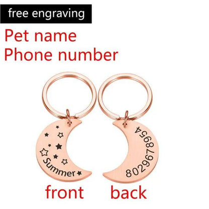 Moon Personalized Collar Pet ID Tag Engraved Pet ID Name Phone Number for Cat Puppy Dog Tag Pendant Keyring Moon Pet Accessories - TrendyPet's Zone