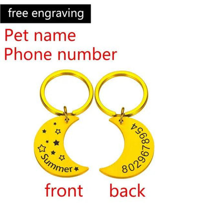 Moon Personalized Collar Pet ID Tag Engraved Pet ID Name Phone Number for Cat Puppy Dog Tag Pendant Keyring Moon Pet Accessories - TrendyPet's Zone