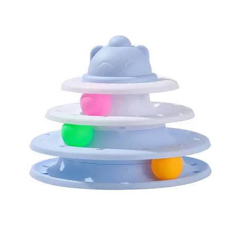 Navy Blue 3/4 Levels Pet Cat Toy Training Amusement Plate Kitten Tower Tracks Triple Disc Tumbler Ball Interactive - TrendyPet's Zone