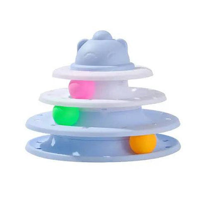 Navy Blue 3/4 Levels Pet Cat Toy Training Amusement Plate Kitten Tower Tracks Triple Disc Tumbler Ball Interactive - TrendyPet's Zone