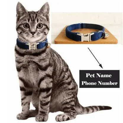 Navy Blue Cat Small Dog Collar with Bell Personalized Engraving ID Tag Nameplate Kitten Collars Necklace Small Dogs Puppy Bulldog Chihuahua Yorshire - TrendyPet's Zone