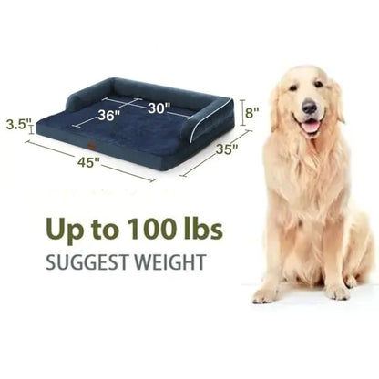Navy Blue Memory Foam Orthopedic Dogs Beds with Bolsters, Removable Washable Cover, Nonskid Bottom, Size 45.0" x 35.0" x 8.0" TrendyPet's Zone