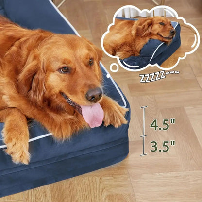 Navy Blue Memory Foam Orthopedic Dogs Beds with Bolsters, Removable Washable Cover, Nonskid Bottom, Size 45.0" x 35.0" x 8.0" TrendyPet's Zone