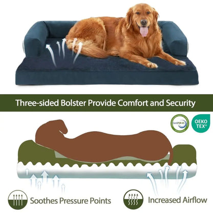 Navy Blue Memory Foam Orthopedic Dogs Beds with Bolsters, Removable Washable Cover, Nonskid Bottom, Size 45.0" x 35.0" x 8.0" TrendyPet's Zone
