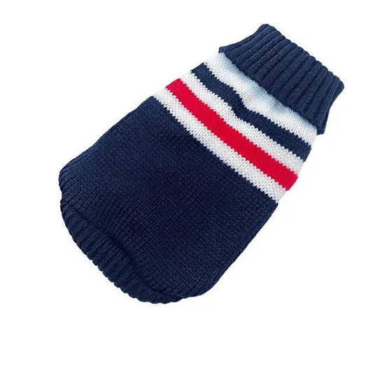 Navy Blue Stripes Cat Kitten Sweater Winter Warm Clothes For Small Medium Dogs Coat Pet Outfit - TrendyPet's Zone