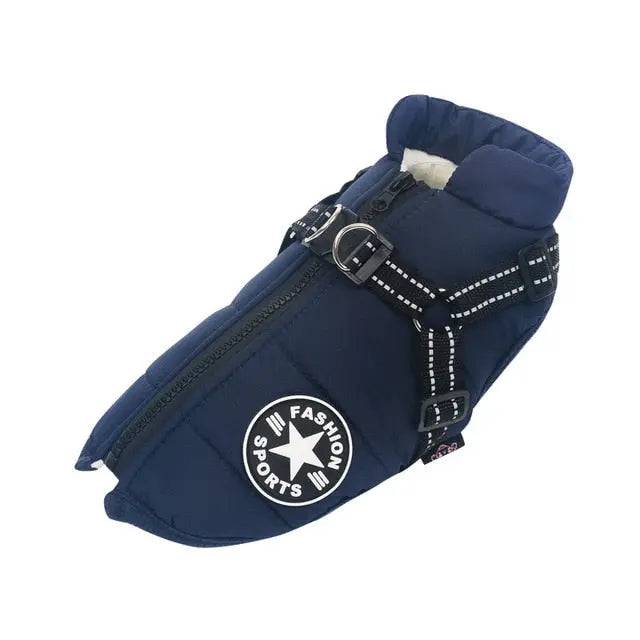 Navy Blue Winter Pet Clothes For Small Large Dogs Warm Fleece Jacket Waterproof With Harness Clothing Puppy Costume - TrendyPet's Zone