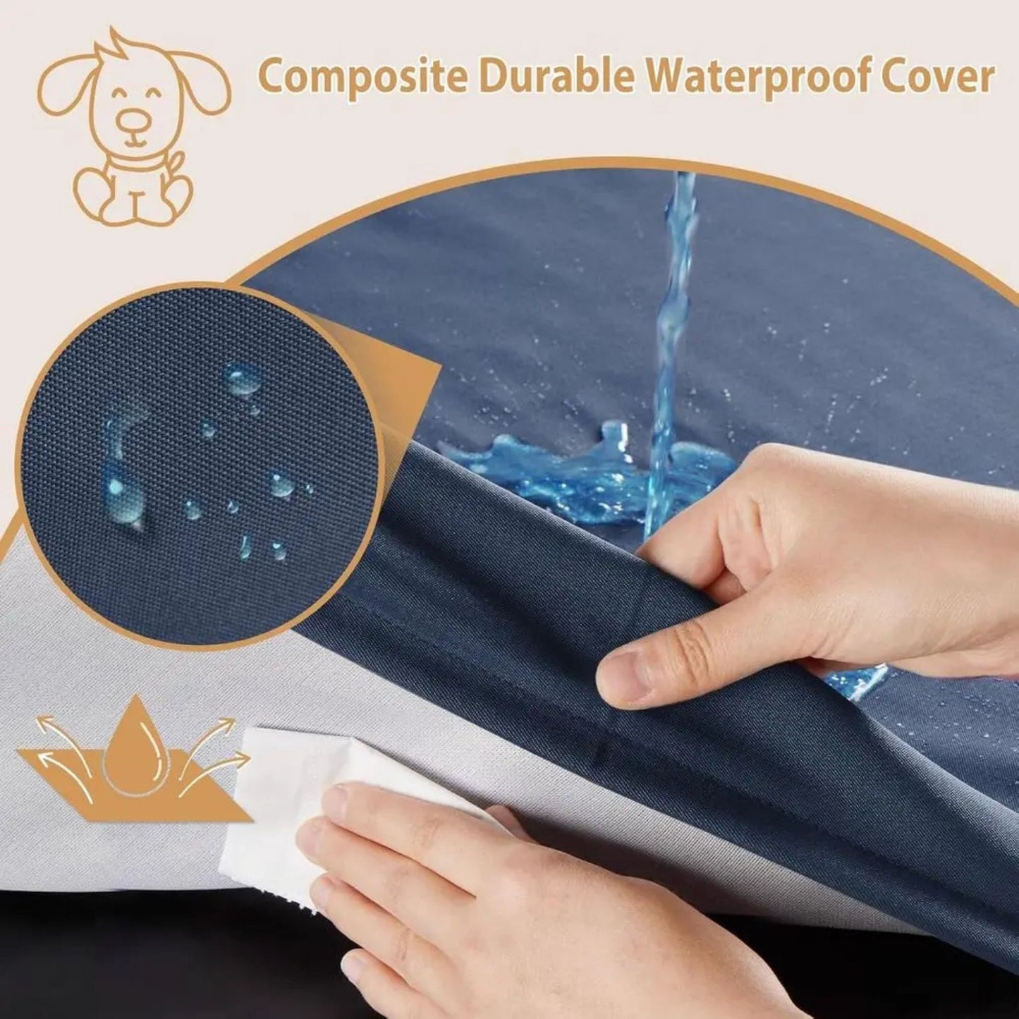 Navy Large Dog Waterproof Orthopedic Bed with Removable Cover, 47x29 x 3.5 inches TrendyPet's Zone