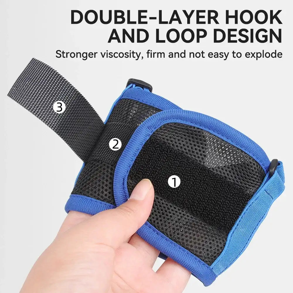 Blue adjustable anti-bark dog muzzle made of breathable soft mesh, designed for comfort and safety by TrendyPet's Zone.