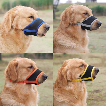 Orange adjustable anti-bark dog muzzle made of breathable soft mesh, ideal for training and comfort by TrendyPet's Zone.