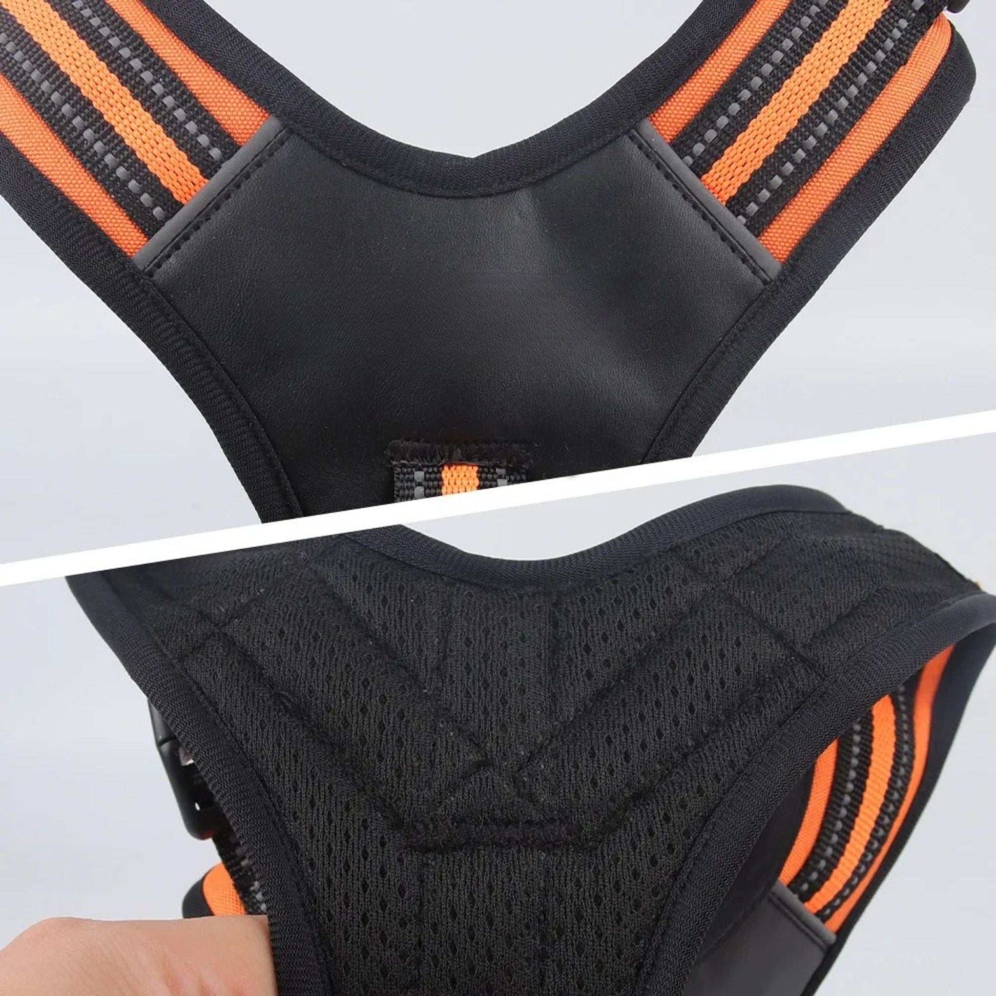 Orange adjustable reflective dog harness with soft padding, no-pull design, suitable for medium to large dogs, by TrendyPet's Zone.