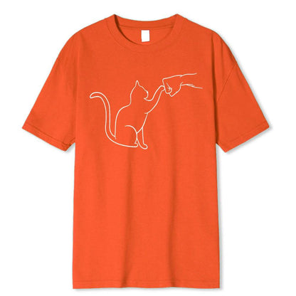 Orange Agreement With Cat Funny Printing Man Boy T-Shirts Comfortable Male Clothes Tee Clothes Hip Hop O-Neck 100% Cotton - TrendyPet's Zone