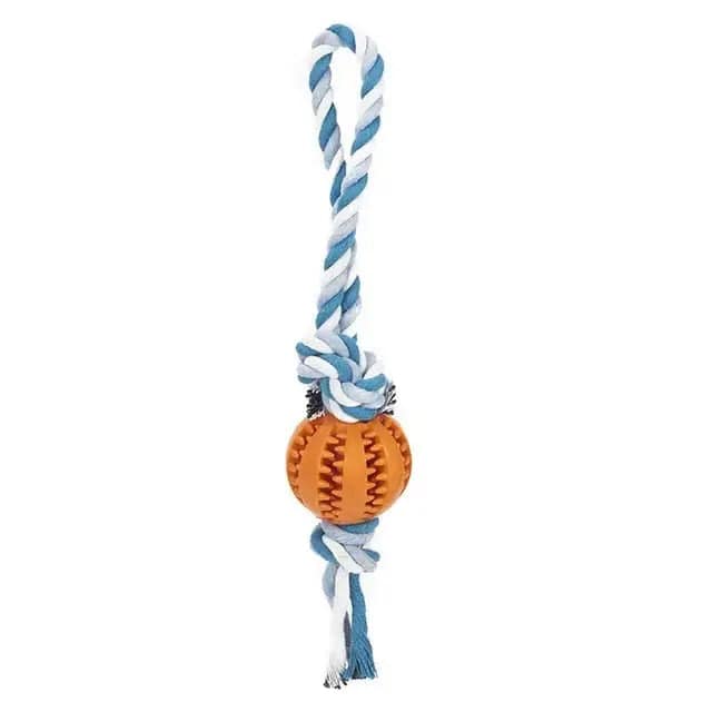 Orange Ball Blue Hemp Rope Toys Treat Interactive Rubber Leaking Balls for Small Dogs Chewing Bite Resistant Pet Tooth Cleaning - TrendyPet's Zone