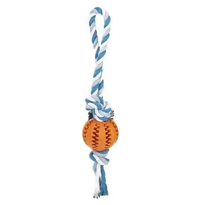 Orange Ball Blue Hemp Rope Toys Treat Interactive Rubber Leaking Balls for Small Dogs Chewing Bite Resistant Pet Tooth Cleaning - TrendyPet's Zone