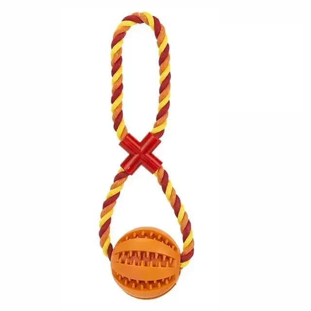 Orange Ball Burgundy & Yellow Hemp Rope Toys Treat Interactive Rubber Leaking Balls for Small Dogs Chewing Bite Resistant Pet Tooth Cleaning - TrendyPet's Zone